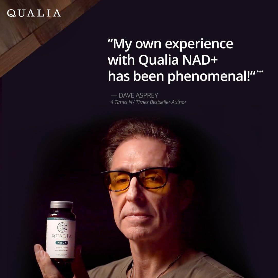 Qualia NAD packaging view showcases premium, science-driven supplement presentation.