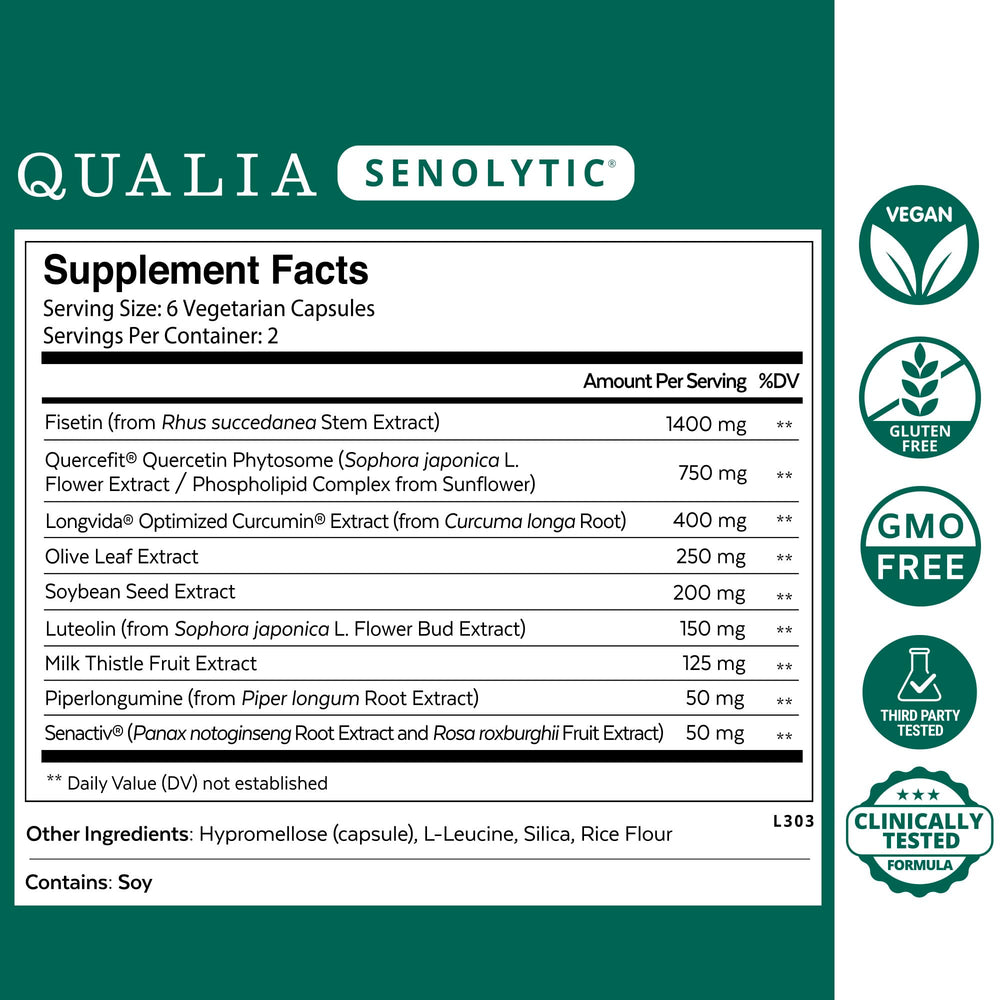 Qualia Senolytic capsules close-up for easy daily use