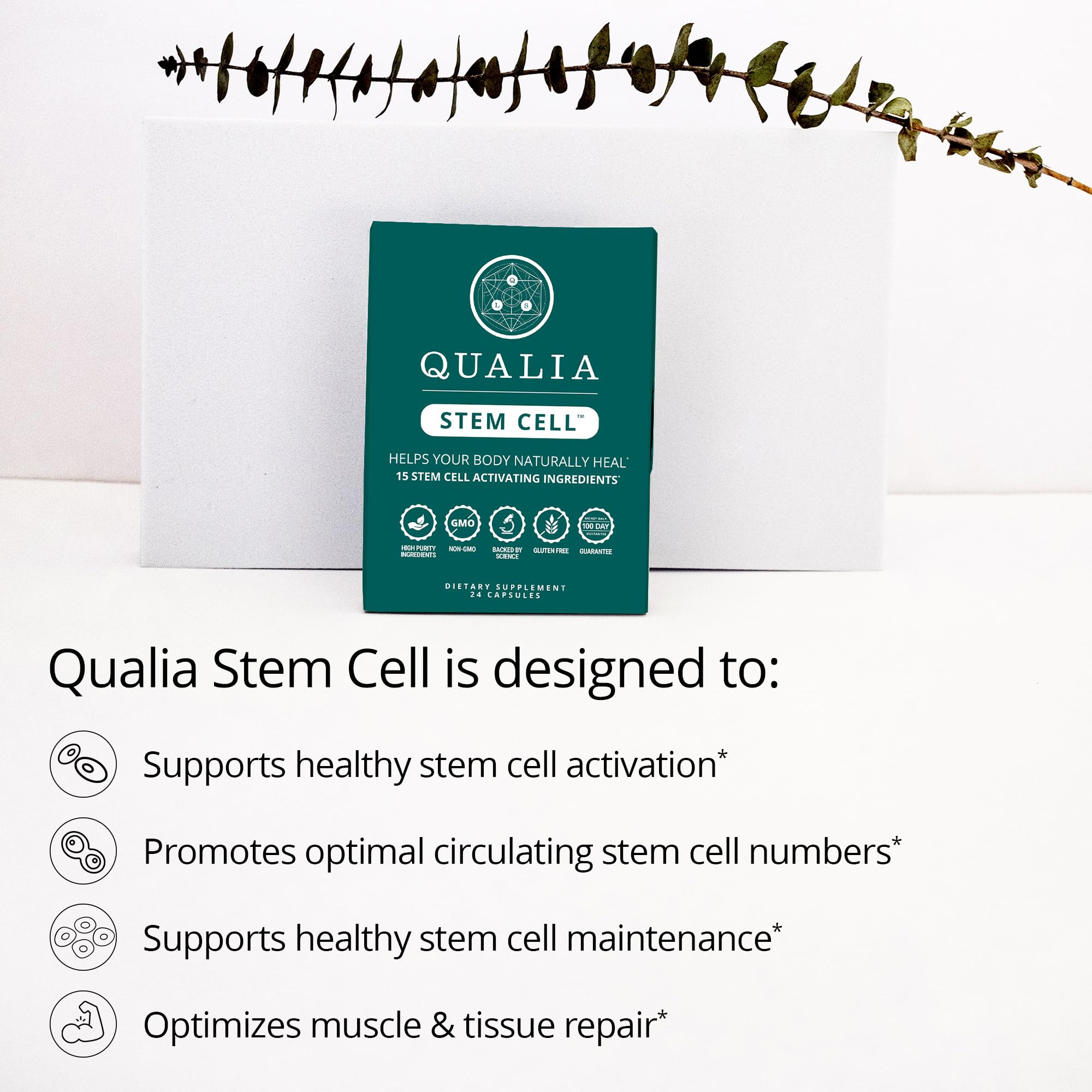 Qualia Stem Cell: cápsulas transparentes para dosificación cómoda.