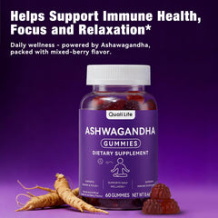 Hand reaching for QualiLife Ashwagandha Gummies to support daily balance