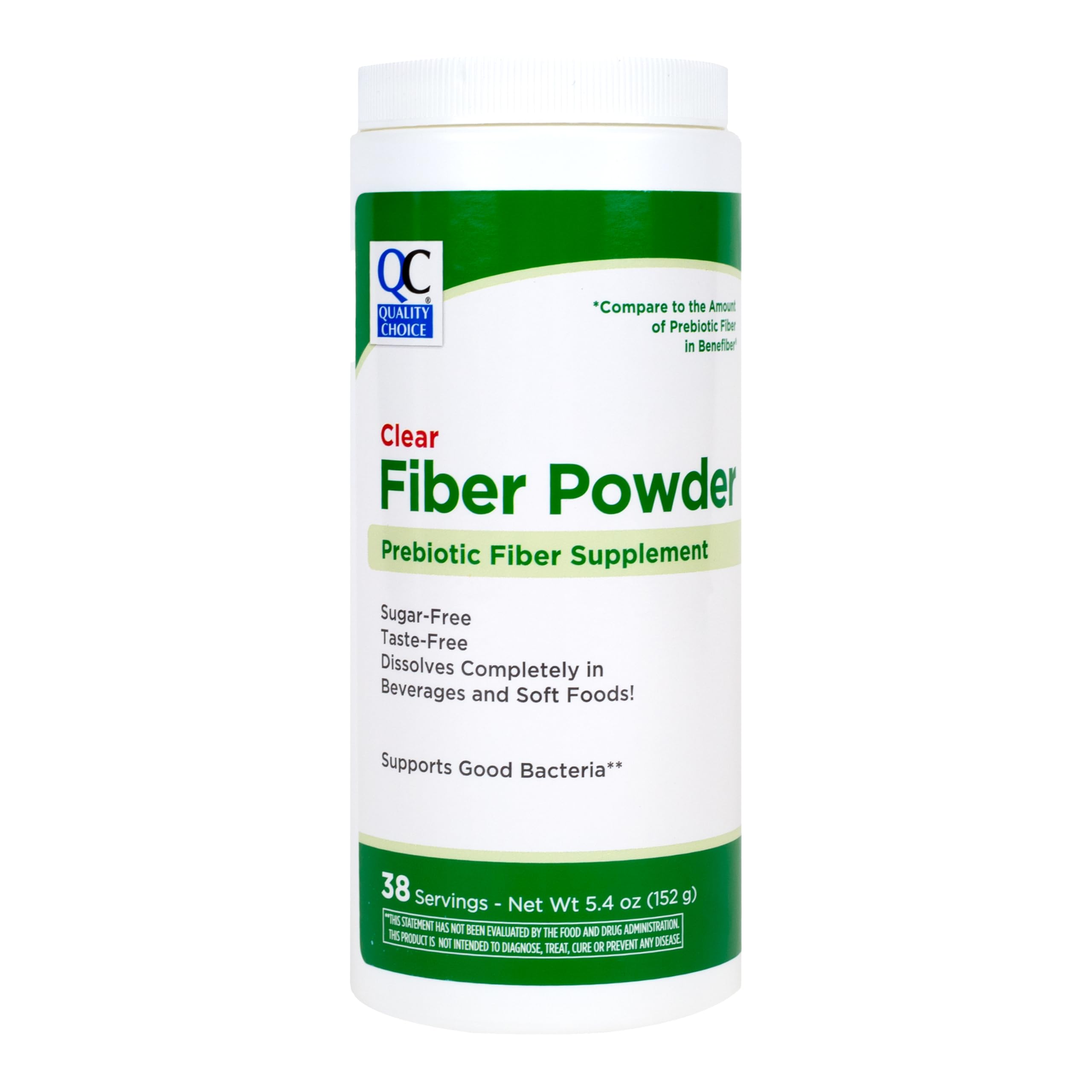 Quality Choice Clear Prebiotic Fiber powder bottle for easy daily mixing