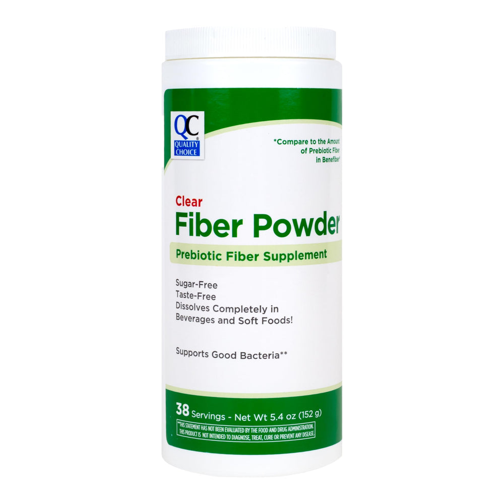 Quality Choice Clear Prebiotic Fiber powder bottle for easy daily mixing