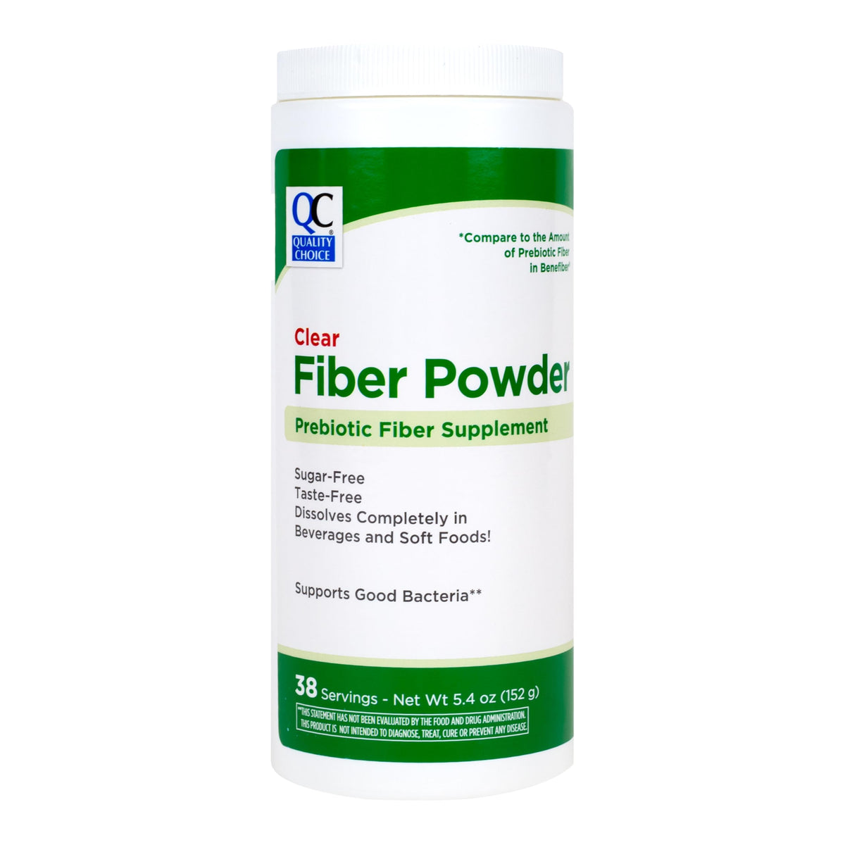 Quality Choice Clear Prebiotic Fiber powder bottle for easy daily mixing