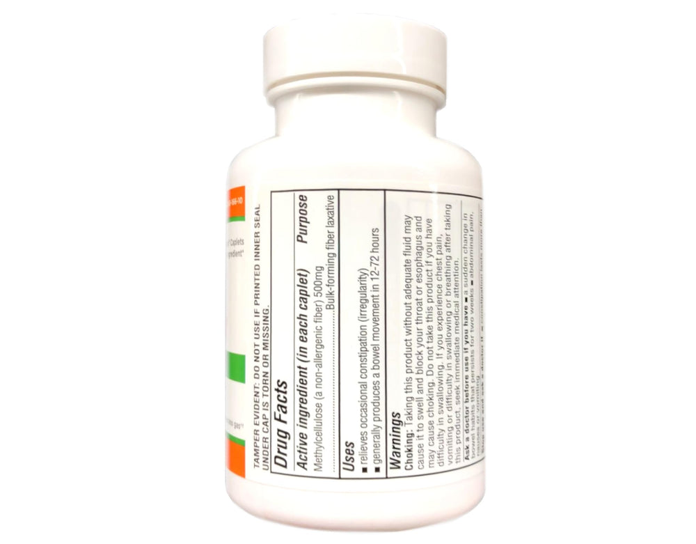 Quality Choice Fiber Therapy caplets closeup highlighting smooth texture for easy swallowing.
