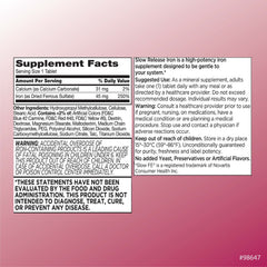 Quality Choice Iron label detail highlights slow-release technology and dosage.