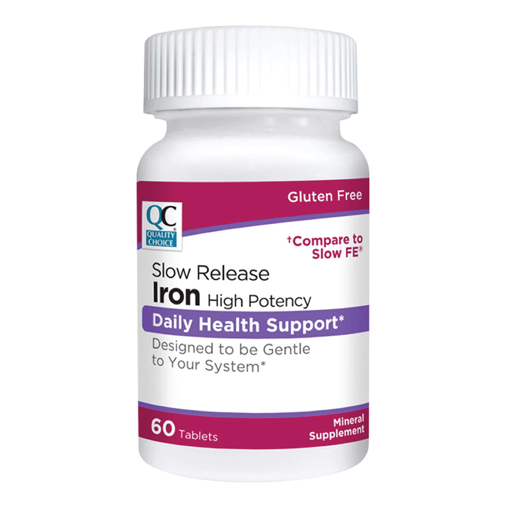 Quality Choice Iron slow-release bottle front view shows high potency and gentle delivery.