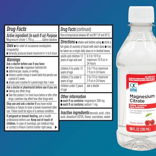 Quality Choice Magnesium Citrate lemon flavor bottle highlights lemon option for gentle relief.