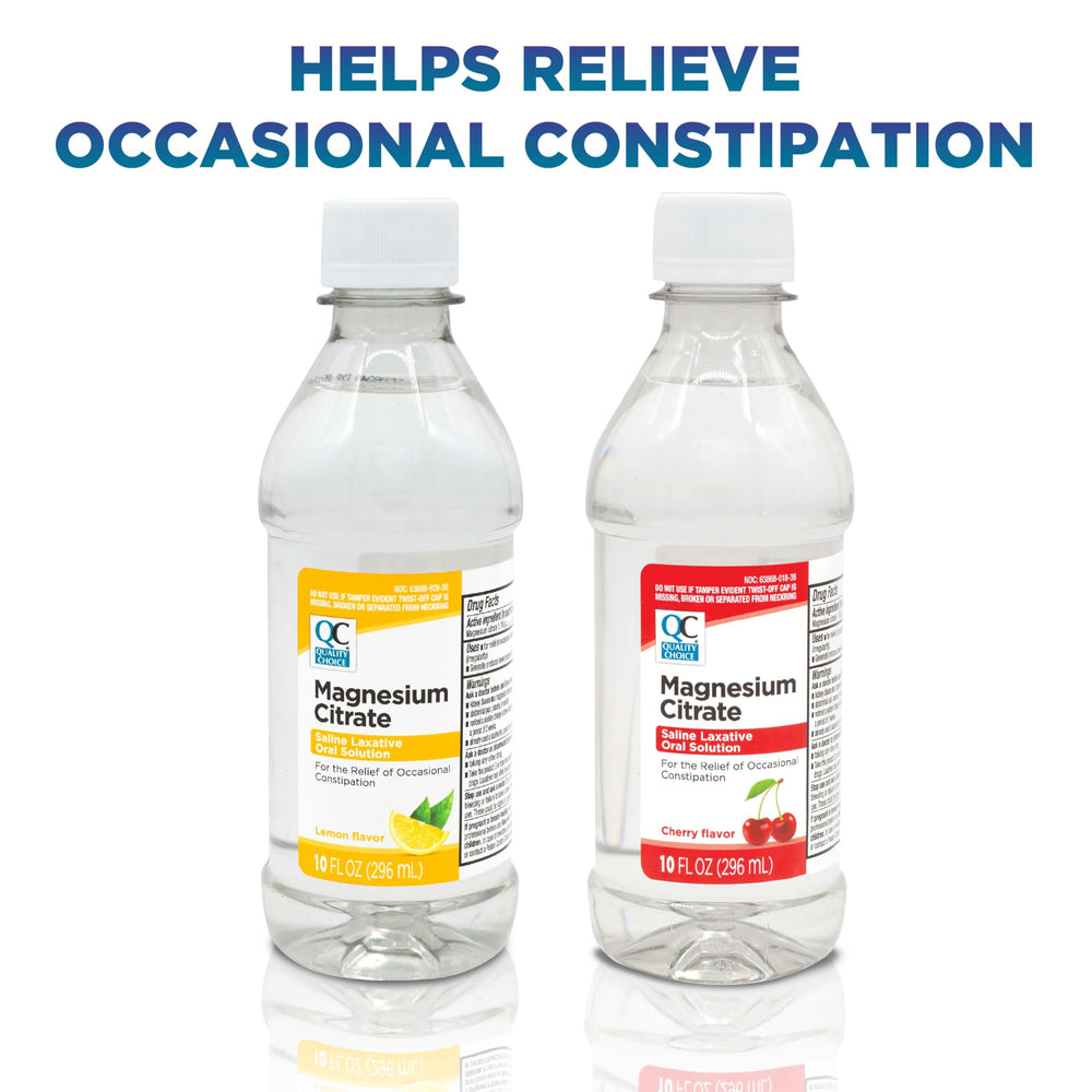 Quality Choice Magnesium Citrate in a medicine cabinet suggests convenient daily use.