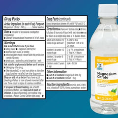 Quality Choice Magnesium Citrate liquid poured into glass demonstrating fast-acting relief.