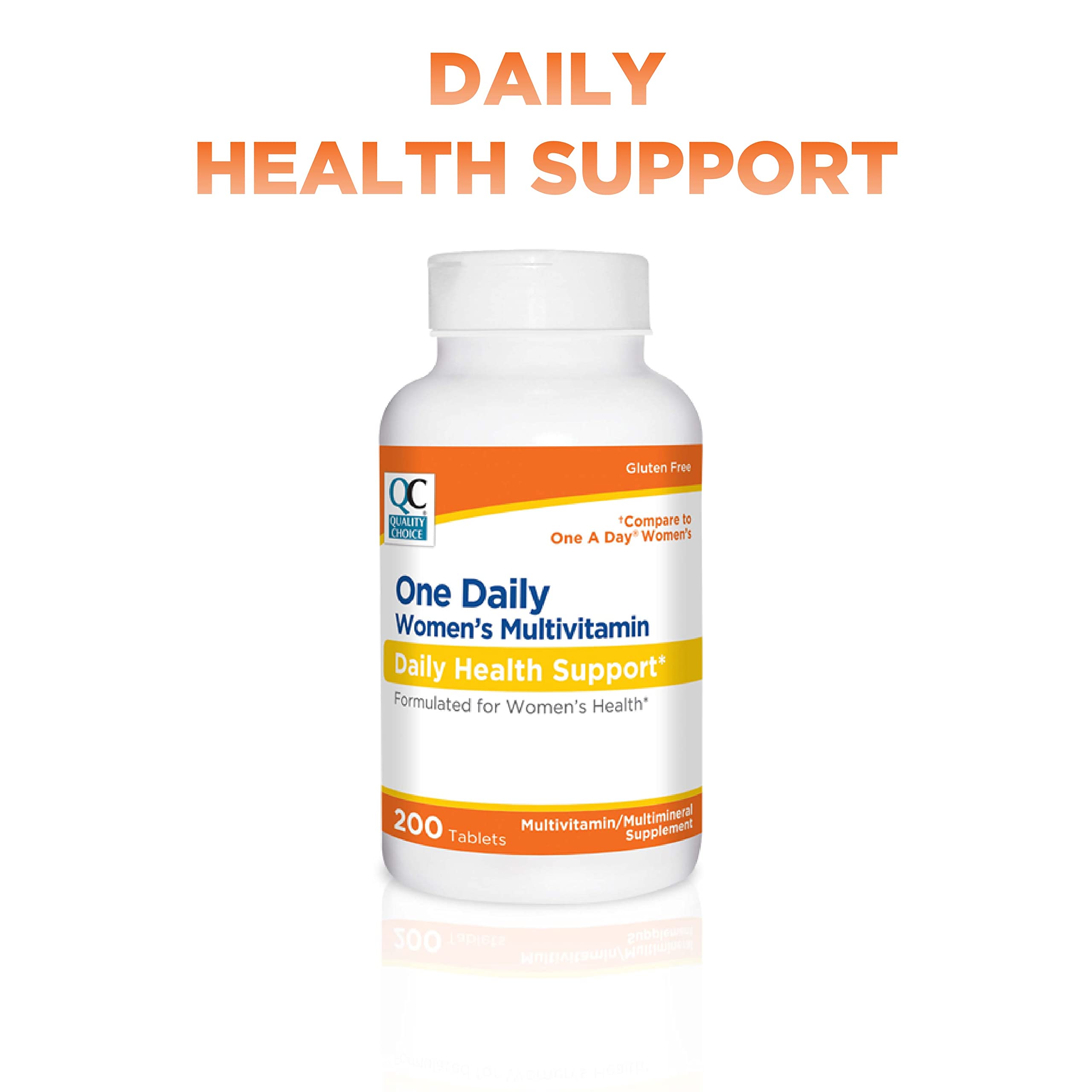 Quality Choice One Daily Women's Multivitamin nutrition label close-up showing essential nutrients.