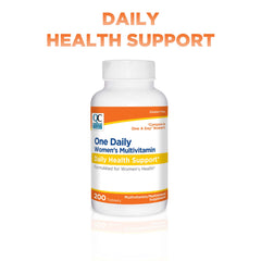 Quality Choice One Daily Women's Multivitamin nutrition label close-up showing essential nutrients.