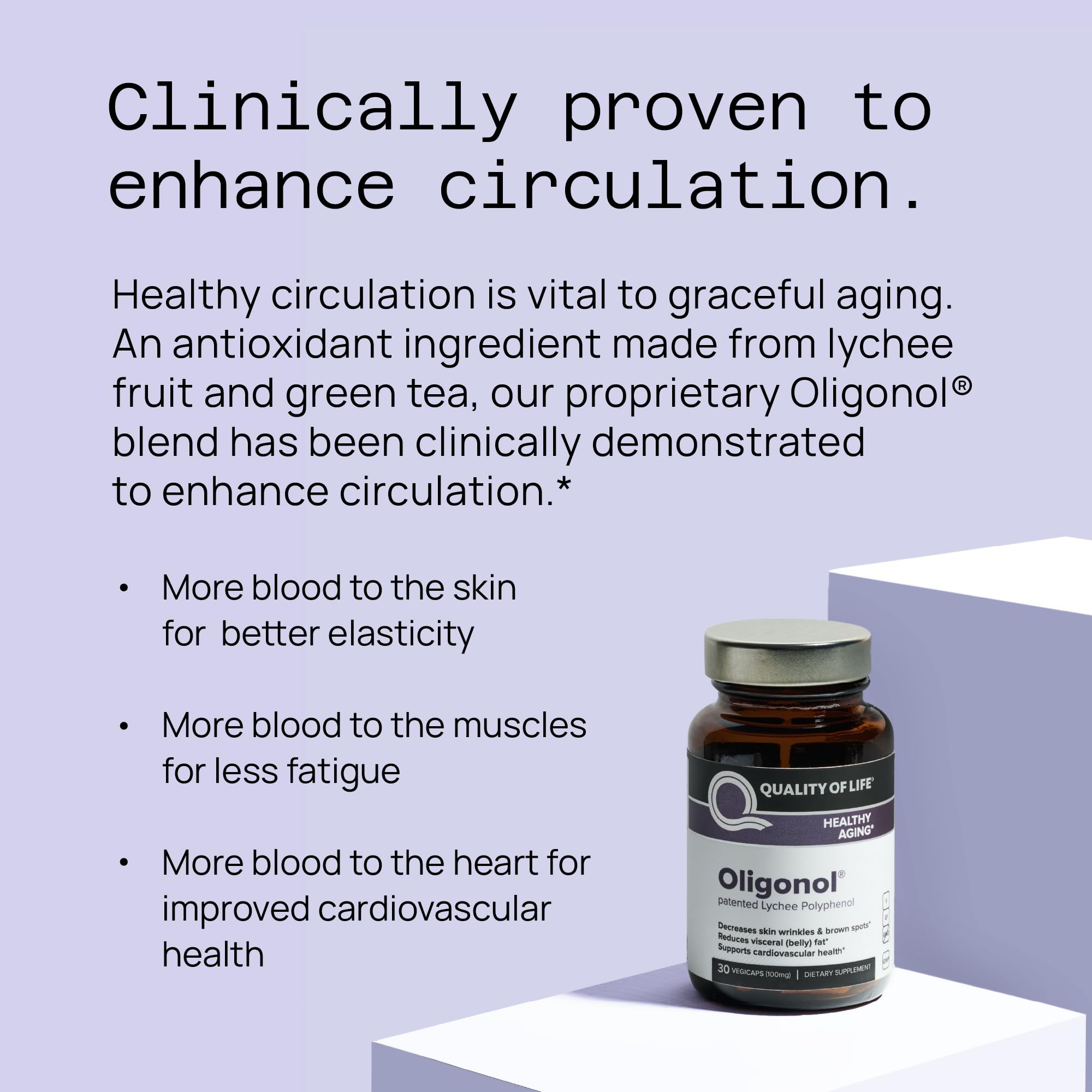 Quality of Life anti-aging supplement supporting daily vitality with antioxidant-rich lychee and green tea.