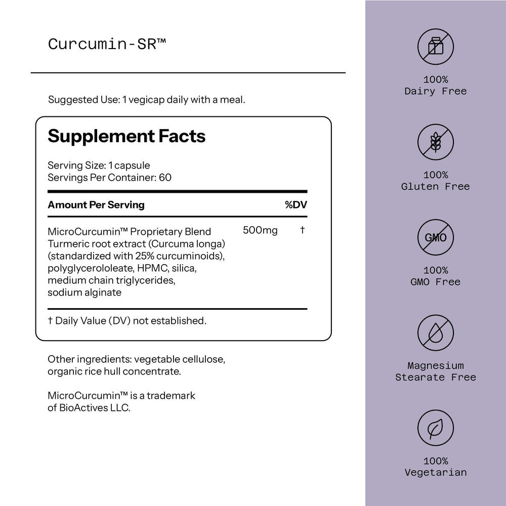 Quality of Life Curcumin-SR capsules ready for daily use to support joint comfort.
