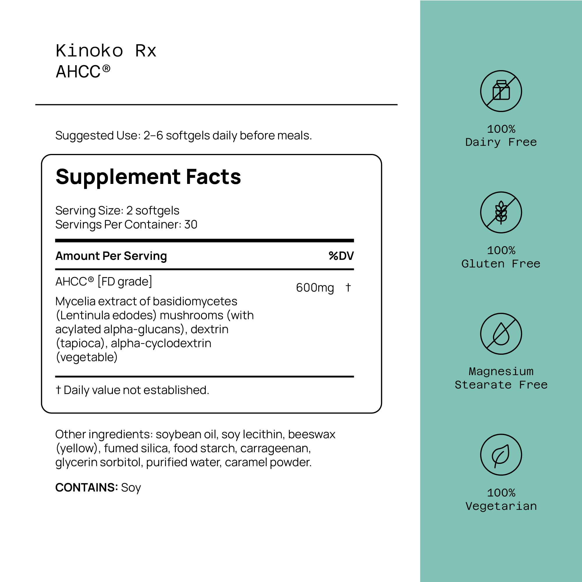 Quality of Life AHCC Rx capsules closeup highlighting 300 mg per softgel