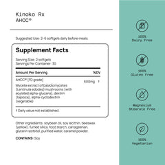 Quality of Life AHCC Rx capsules closeup highlighting 300 mg per softgel
