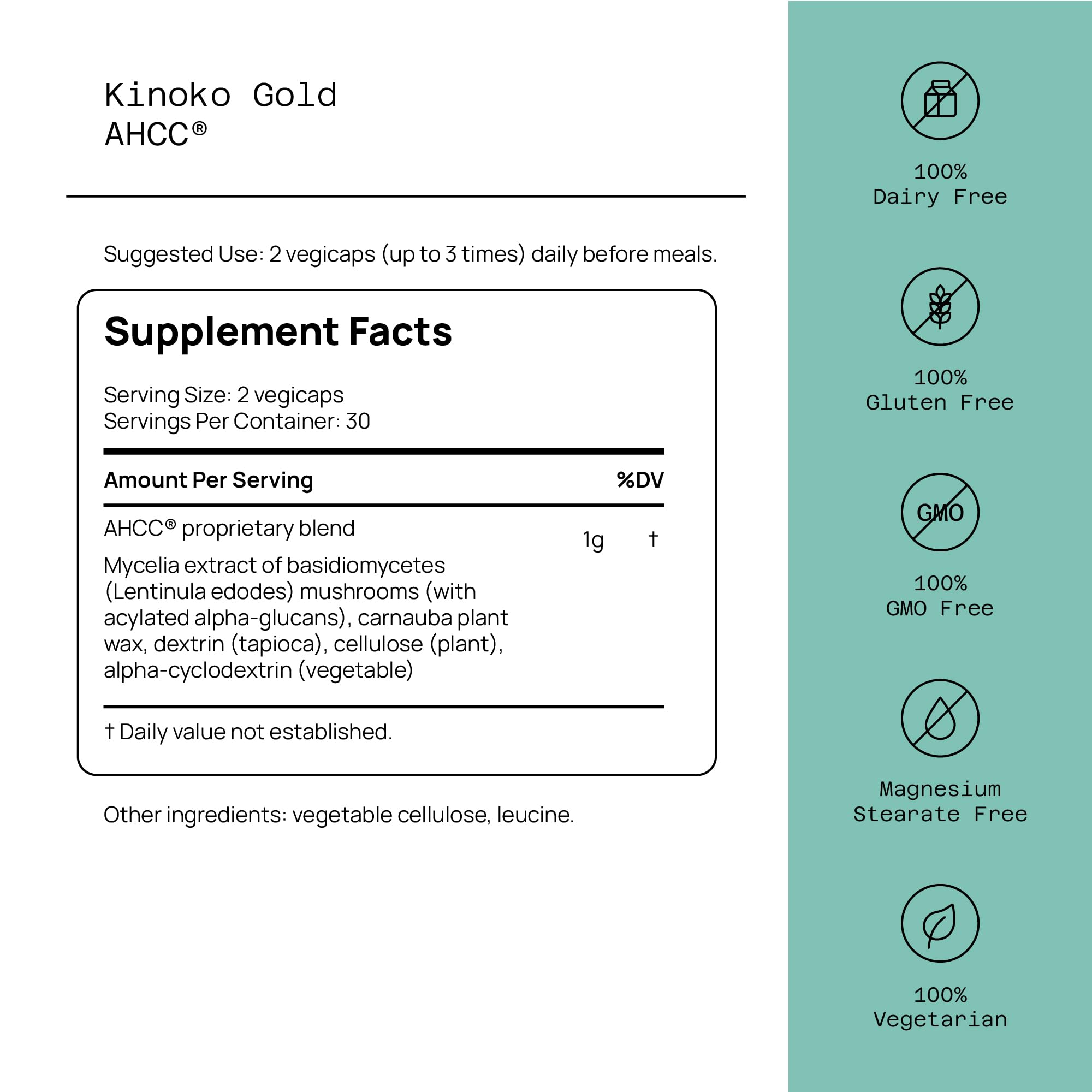 Quality of Life Kinoko Gold AHCC capsules close up for daily use.