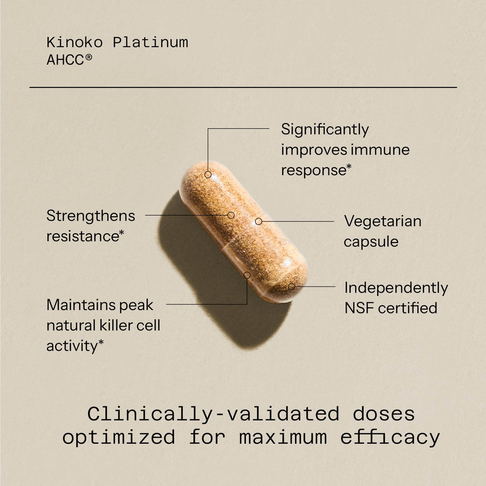 Quality of Life Kinoko Platinum AHCC packaging box reflecting eco-friendly design.
