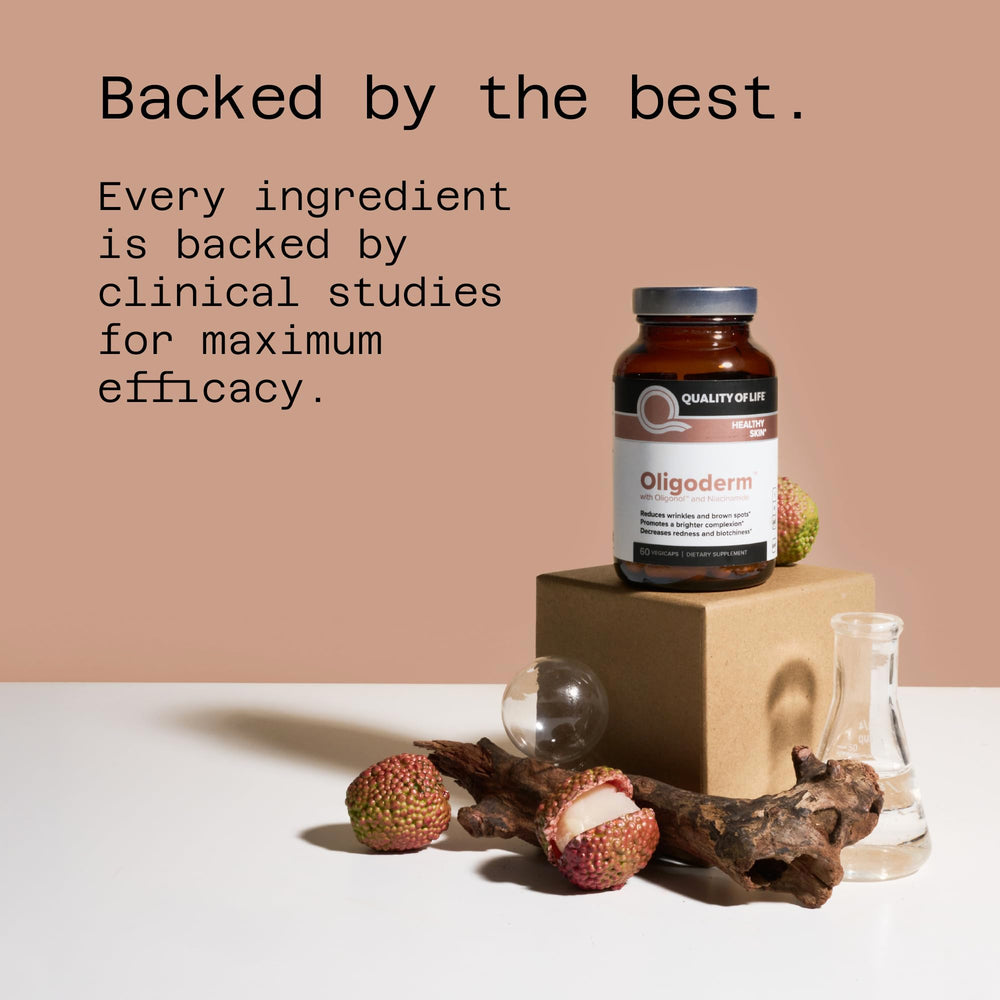 Quality of Life Oligoderm ingredient visual with Oligonol emphasizes circulation support potential