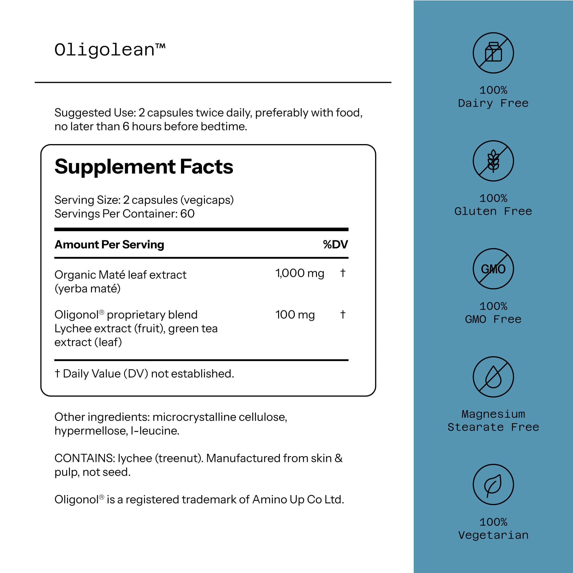 Quality of Life Oligolean capsules pour highlighting easy-to-swallow vegiecaps daily use.