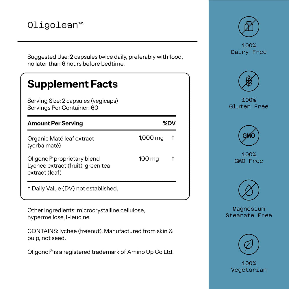 Quality of Life Oligolean capsules pour highlighting easy-to-swallow vegiecaps daily use.