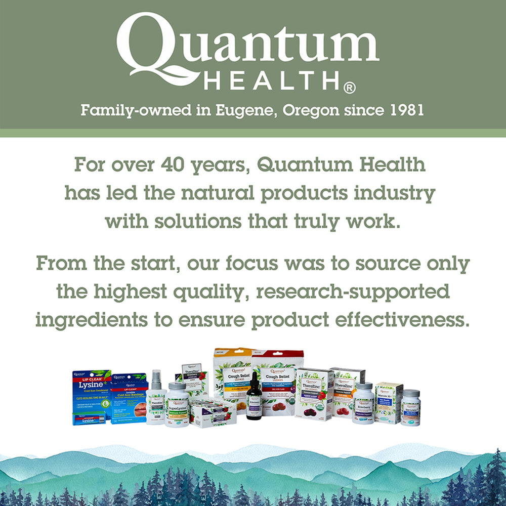 Quantum Health Black Elderberry bottle on desk suggests steady wellness habit