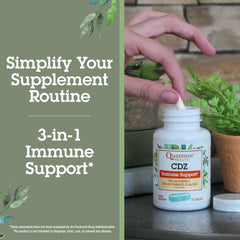 Quantum CDZ Immune label closeup highlighting vitamins C, D3, zinc