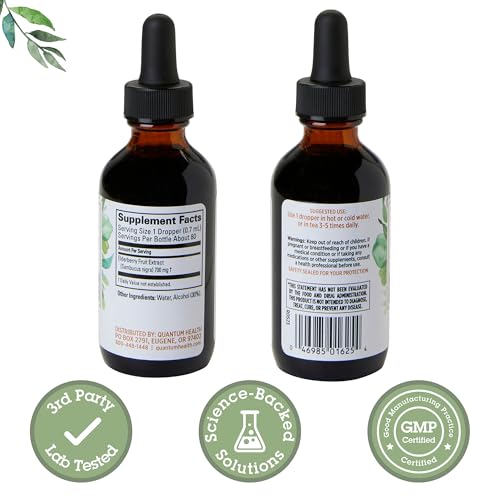 Quantum Health elderberry liquid dropper showcased for fast-absorption use.