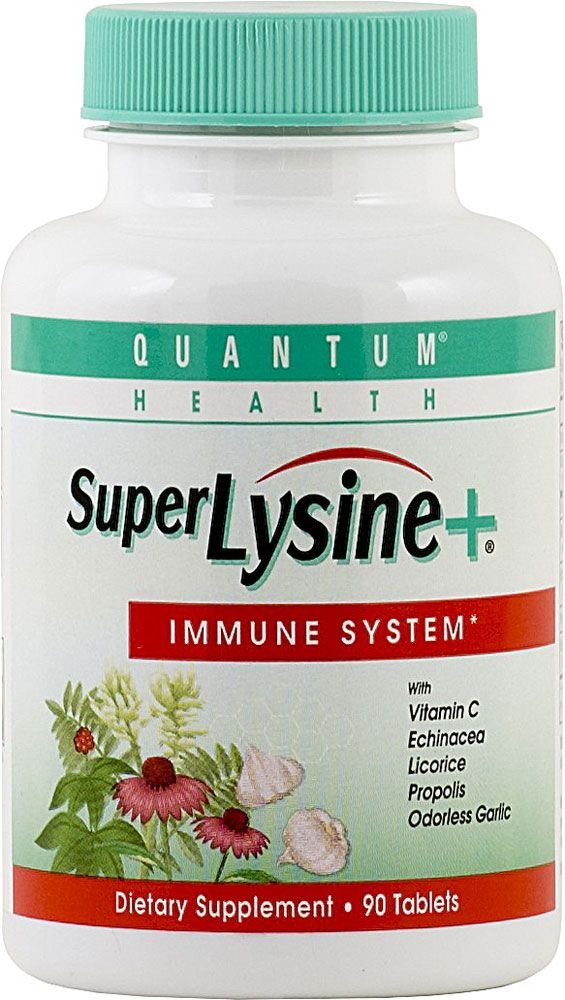 Quantum Health Super Lysine + bottle front with label, suggesting daily wellness potential.