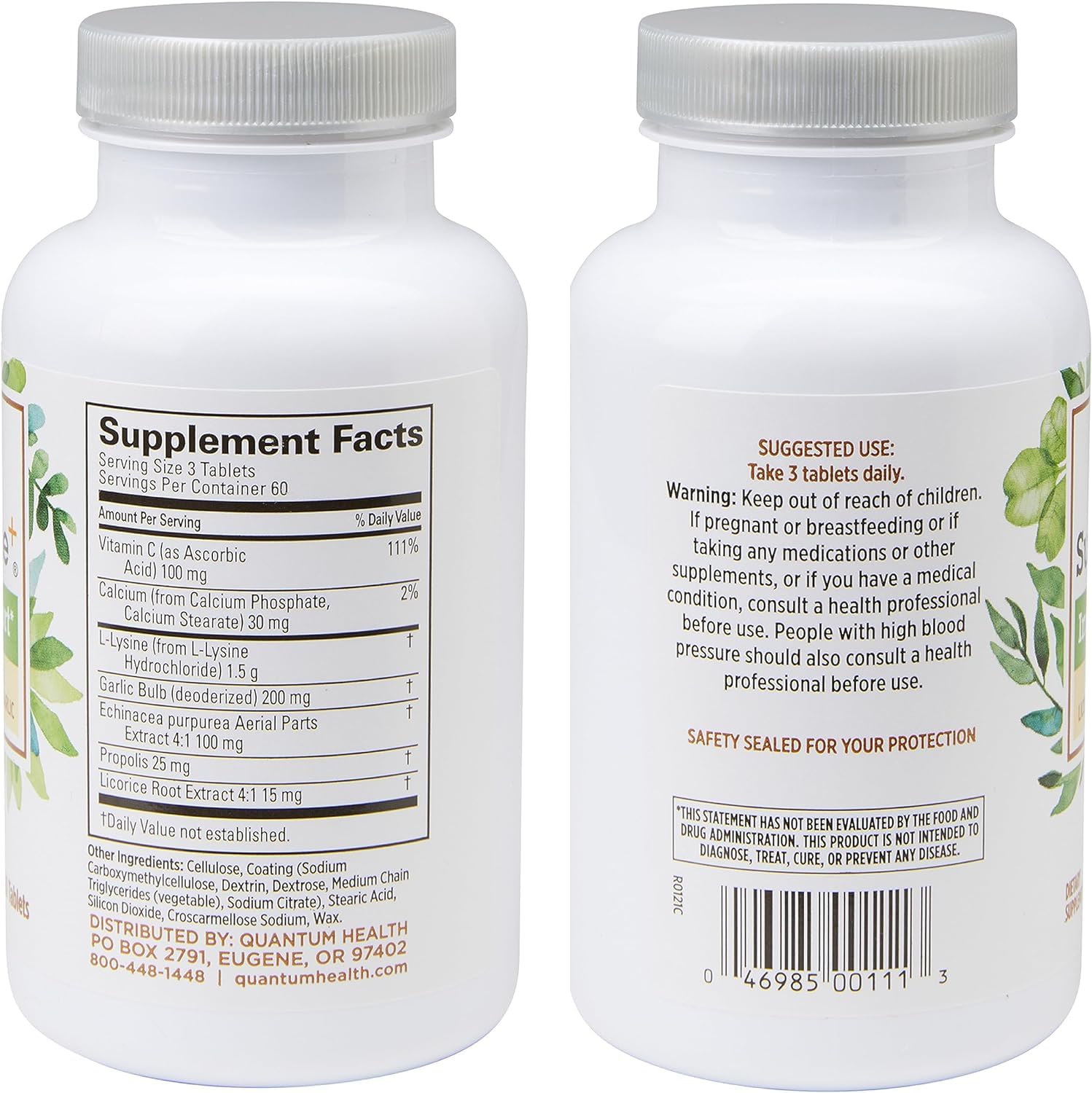 Quantum Health SuperLysine+ box packaging shows two-bottle set for ongoing use.