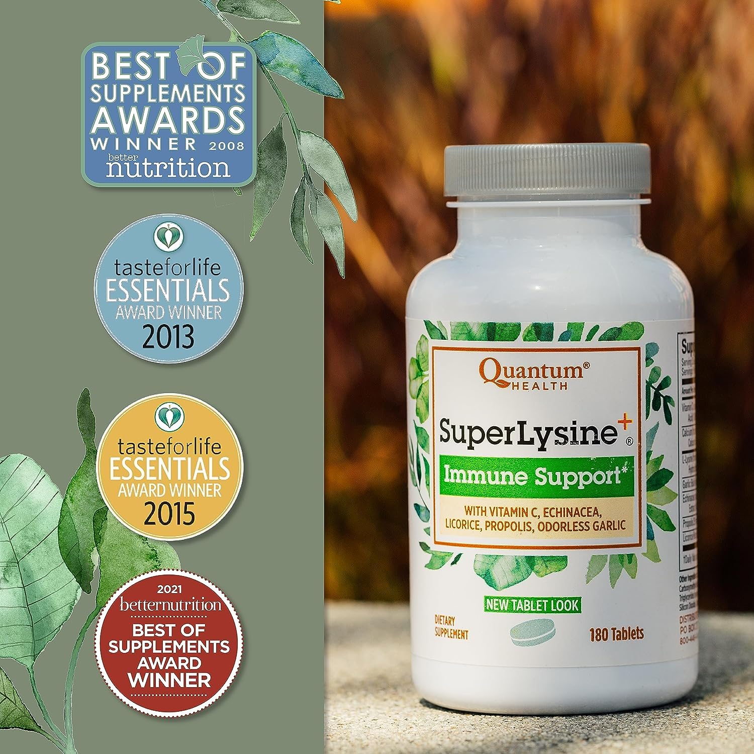 Quantum Health SuperLysine+ tablets with smooth coating for easy swallowing.