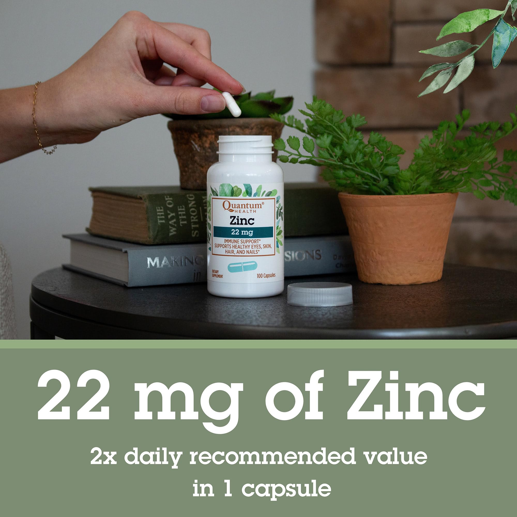 Quantum Health Zinc Gluconate 22mg label detail showcases essential mineral
