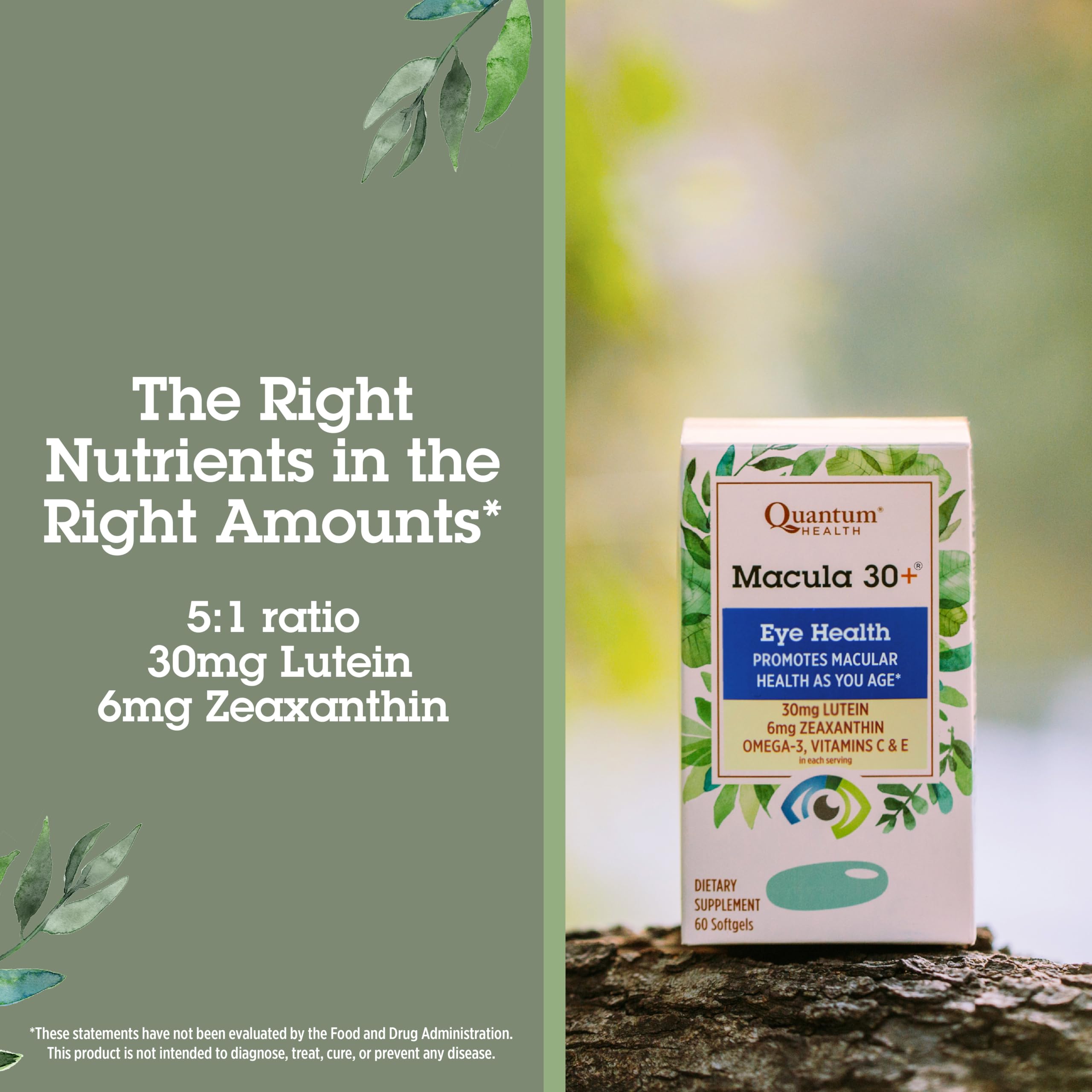 Quantum Macula 30+ softgels arranged for easy daily use.