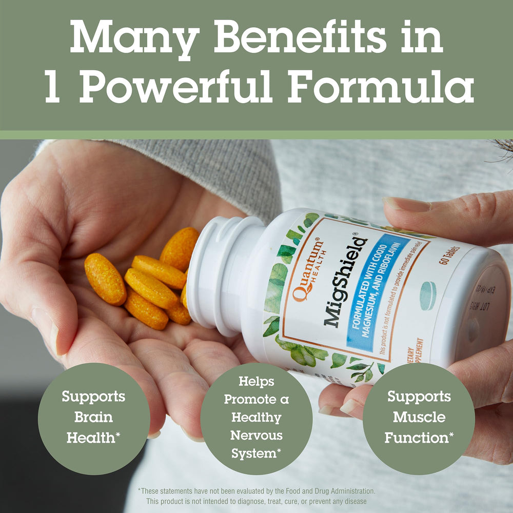 Quantum MigShield bottle on a desk in natural light for daily wellness