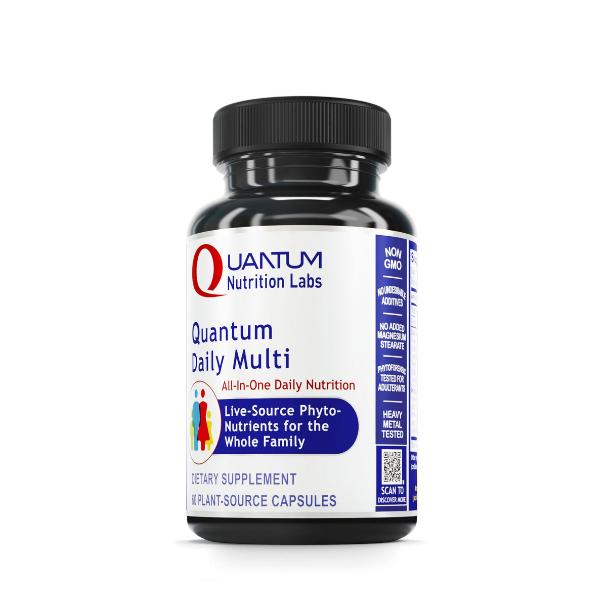 Quantum Nutrition Daily Multivitamin bottle on a clean desk, supporting daily wellness.