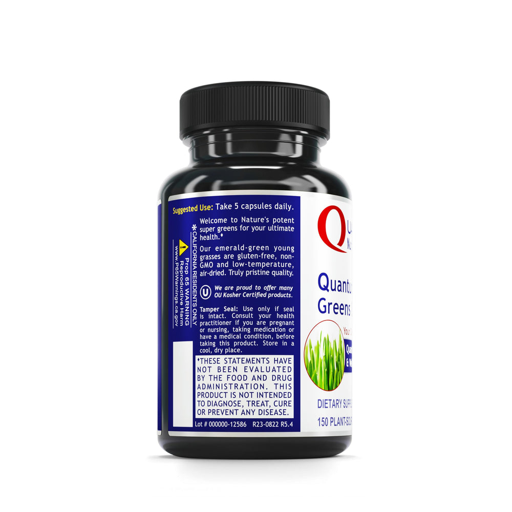 Quantum Nutrition Greens Capsules blend featuring kale and alfalfa for nourished greens
