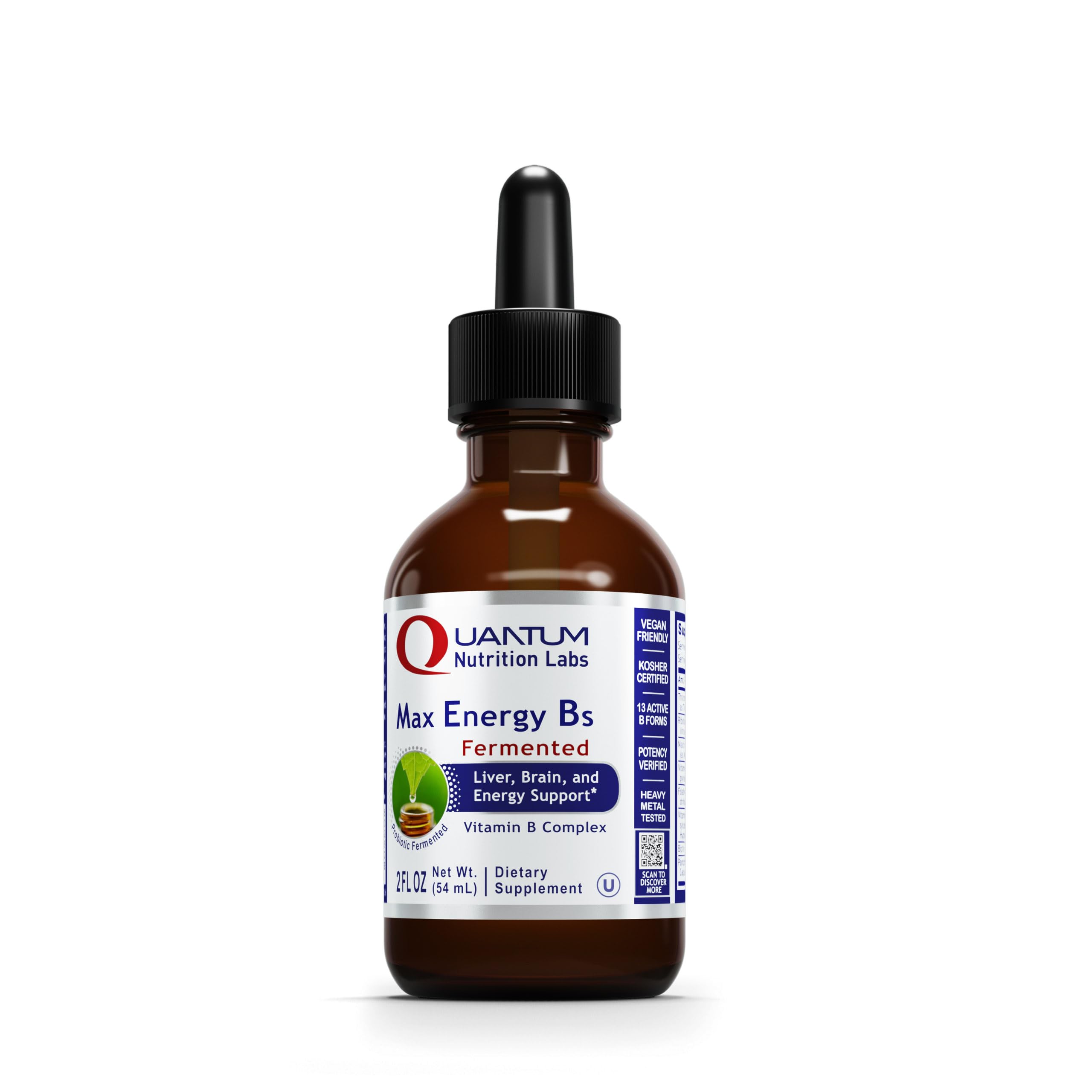 Quantum Nutrition Max Energy B bottle front view showing a full B vitamin complex for daily vitality.