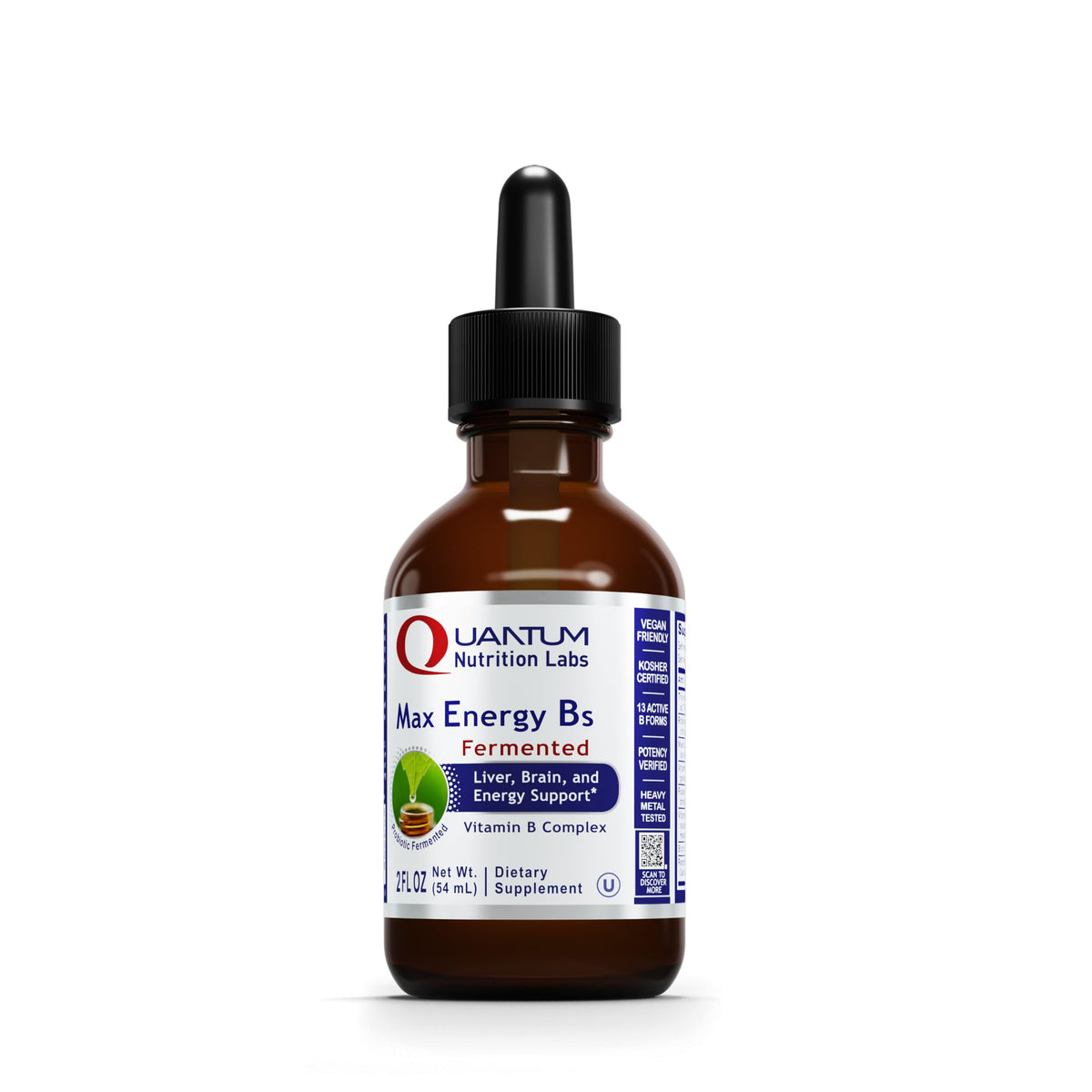 Quantum Nutrition Max Energy B bottle front view showing a full B vitamin complex for daily vitality.