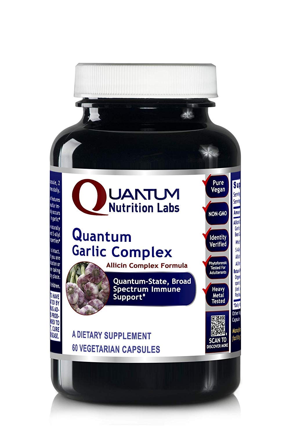 Quantum Nutrition Quantum Garlic Complex bottle showcasing immune support and freshness