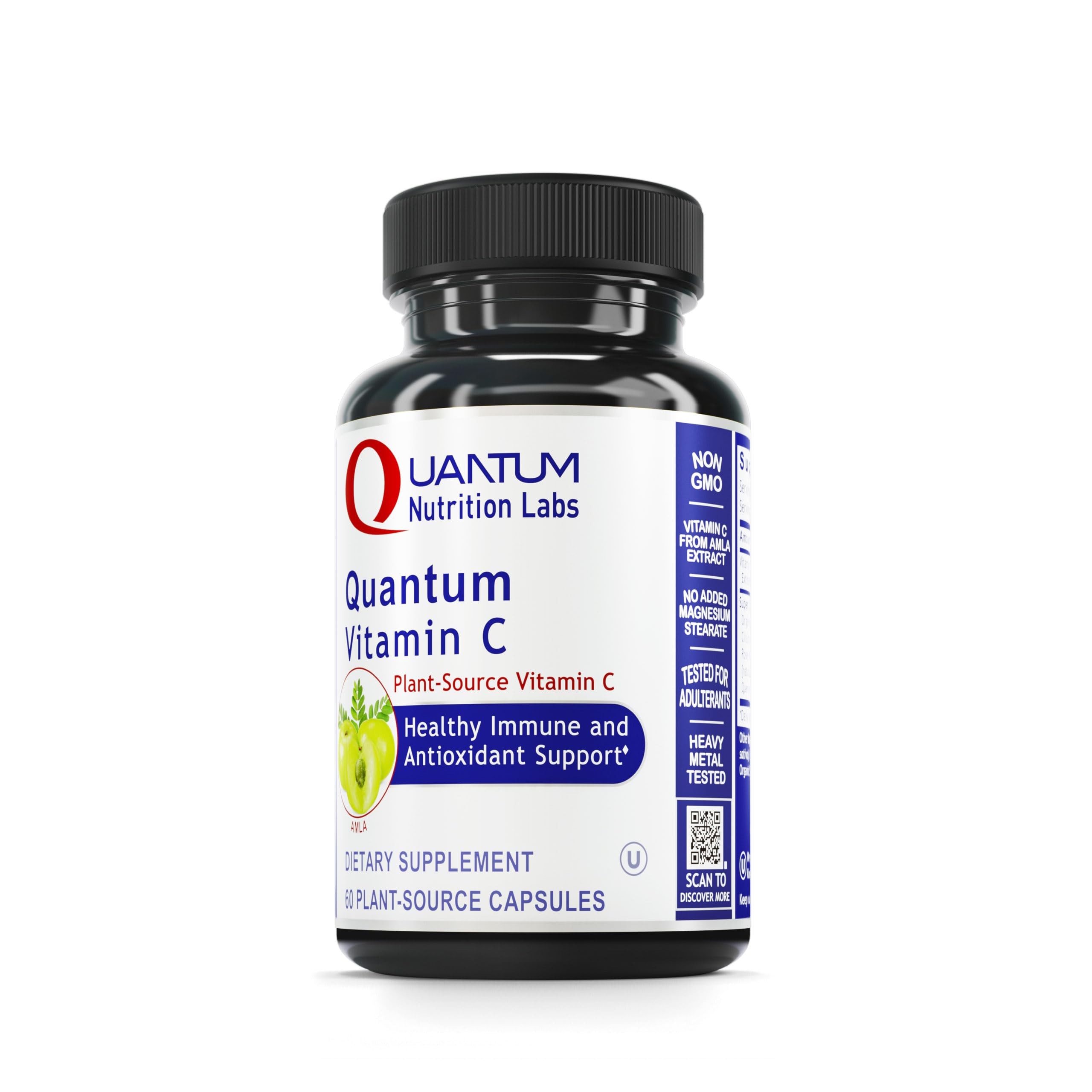 Quantum Nutrition Vitamin C bottle highlighting organic, whole-food formula for immune support
