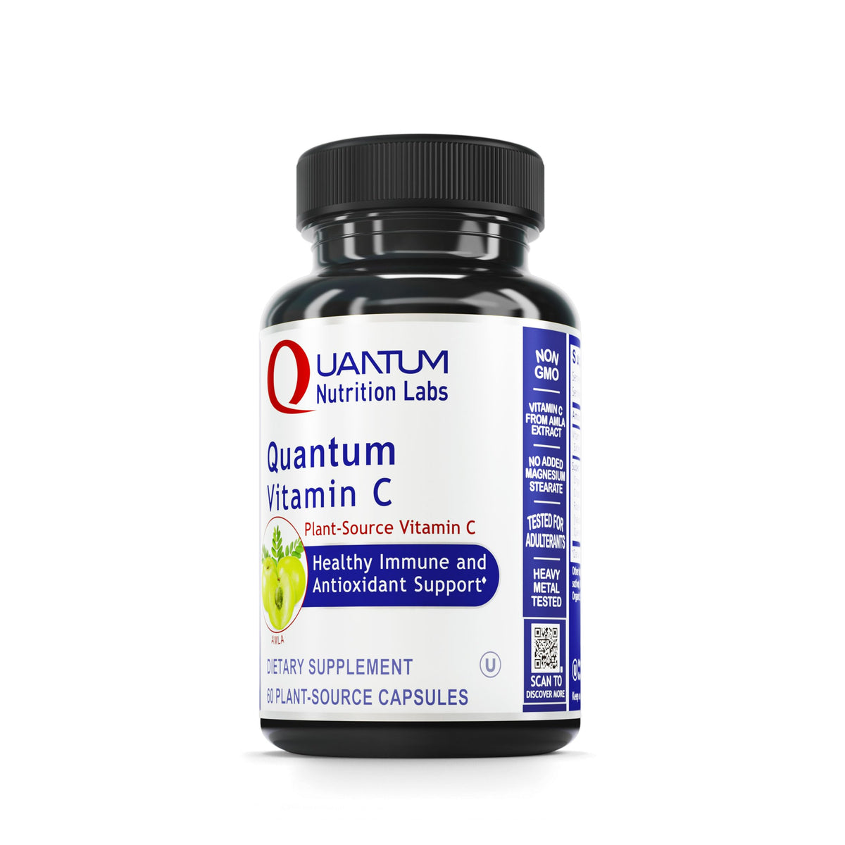Quantum Nutrition Vitamin C bottle highlighting organic, whole-food formula for immune support