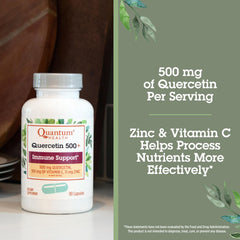 Quantum Quercetin 500+ capsules close-up ready for daily wellness.