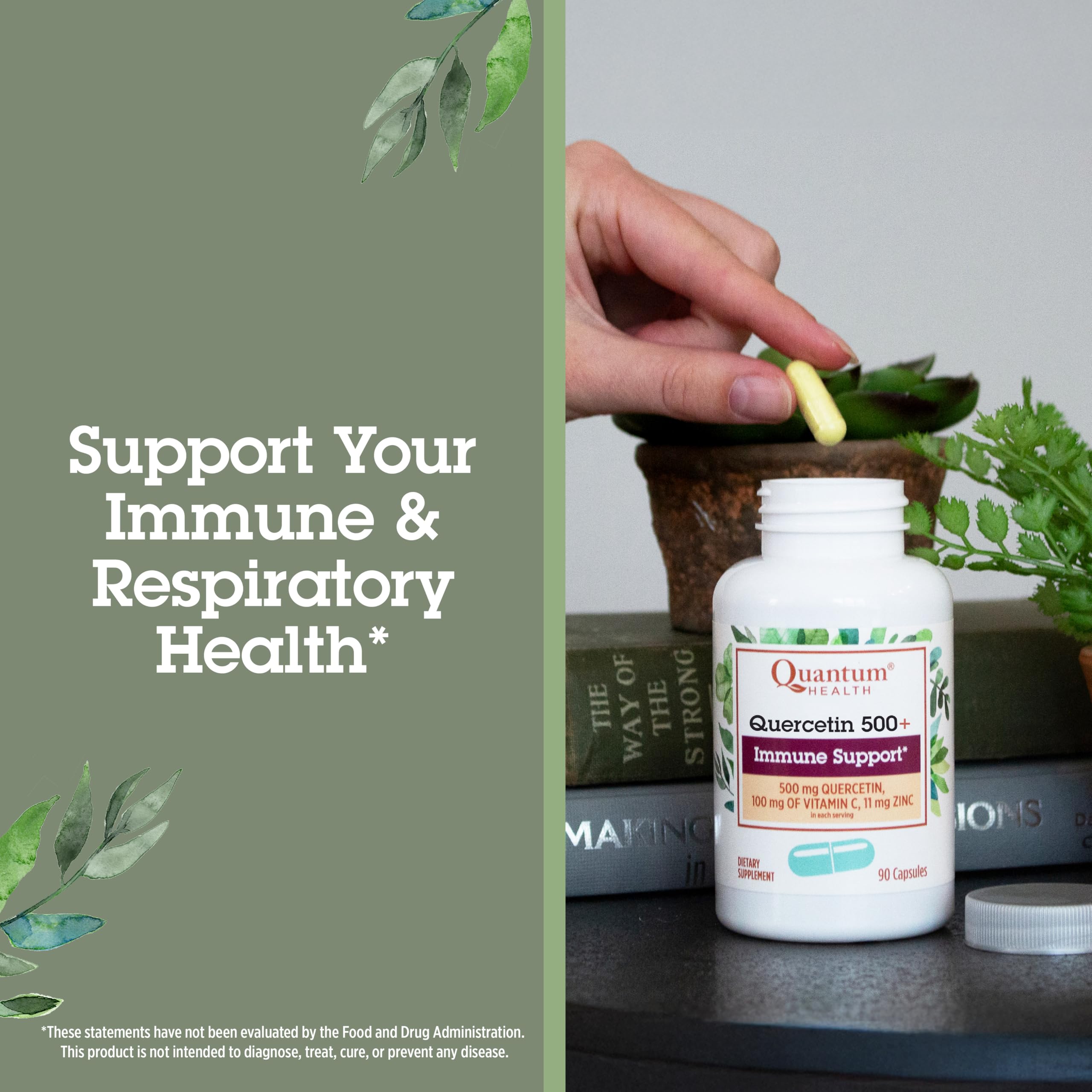 Quantum Quercetin 500+ packaging display highlights premium ingredients.
