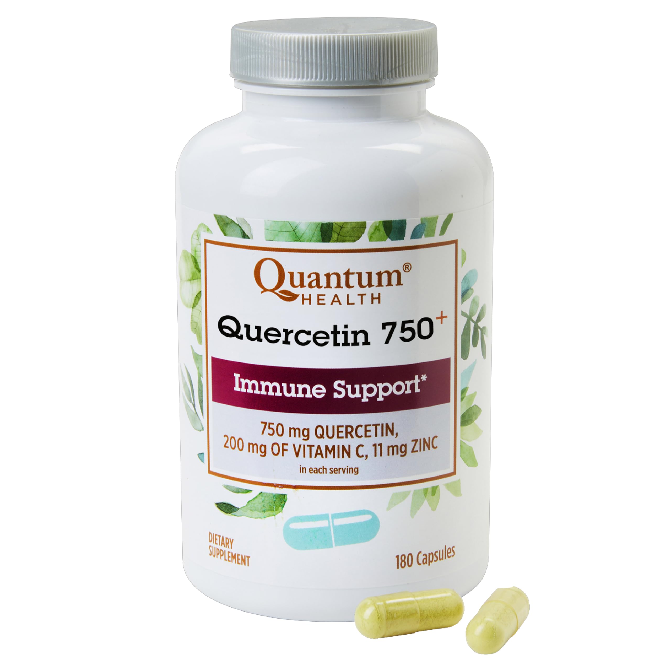 Quantum Quercetin+ 750mg immune bottle front for daily immune support.
