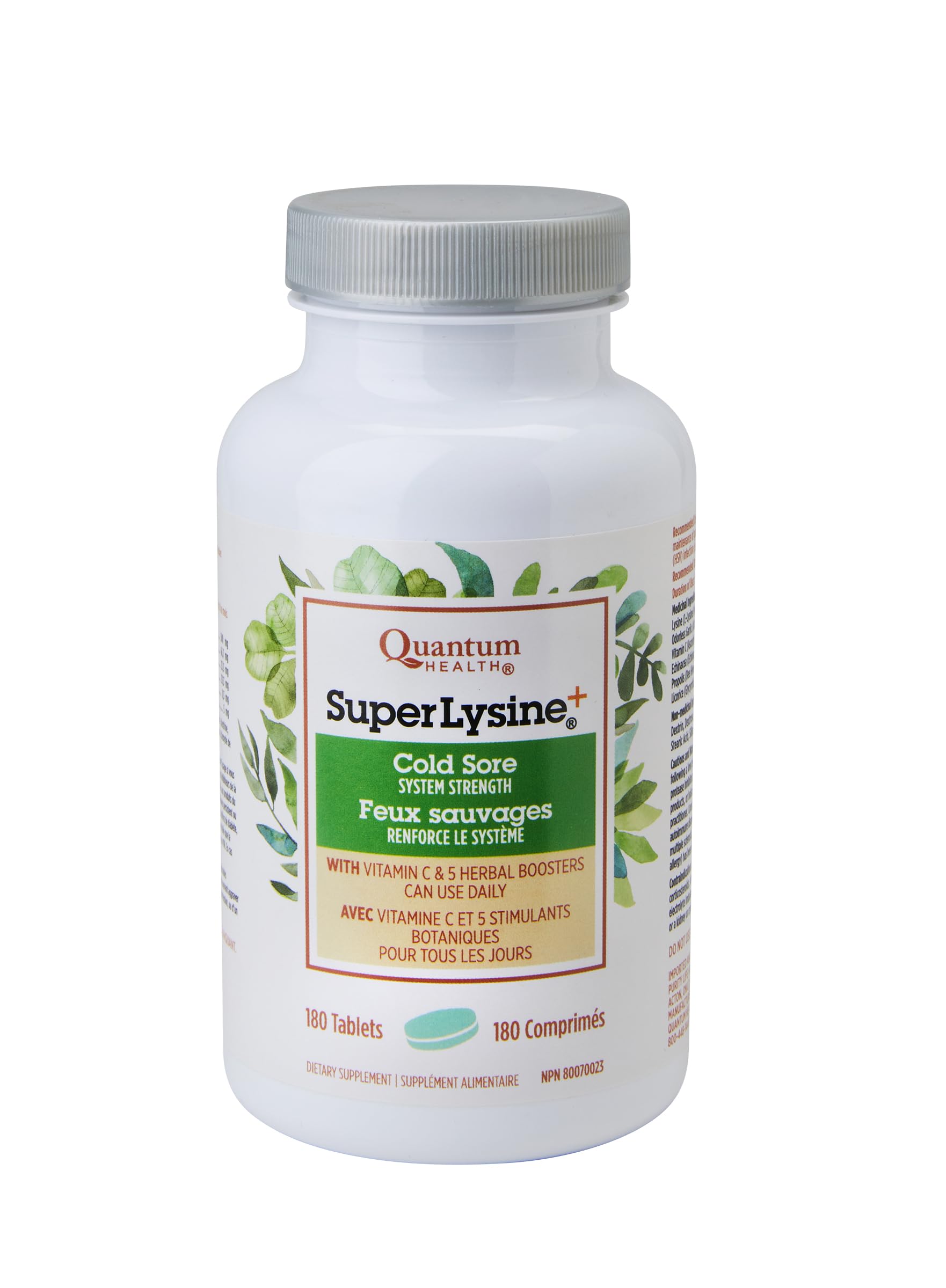 Quantum Super Lysine 180-count bottle front for daily immune support.