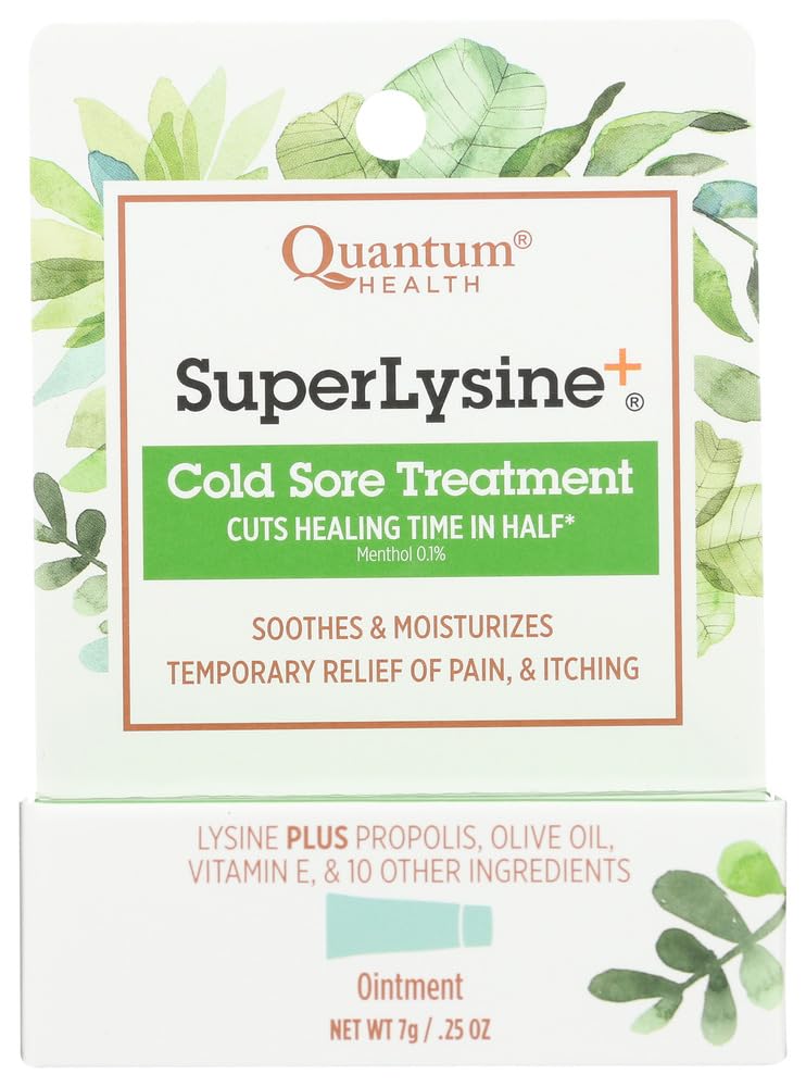 Quantum Super Lysine Plus Ointment tube close-up for quick cold sore relief.