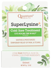 Quantum Super Lysine Plus Ointment tube close-up for quick cold sore relief.