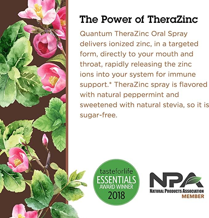 Quantum TheraZinc cherry bark extract note for throat soothing flavor.