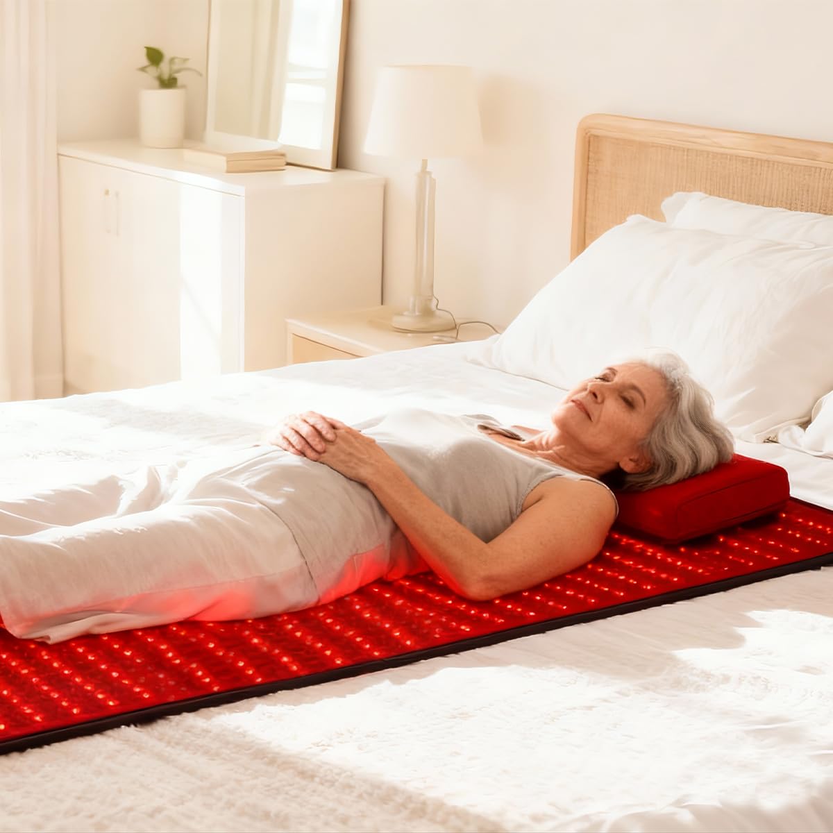 Quasar MD infrared full body mat being wiped clean for easy maintenance.