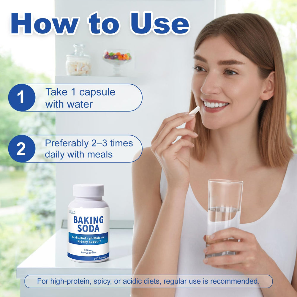 QUBIT Baking Soda Capsules beside workout gear for post-exercise support.