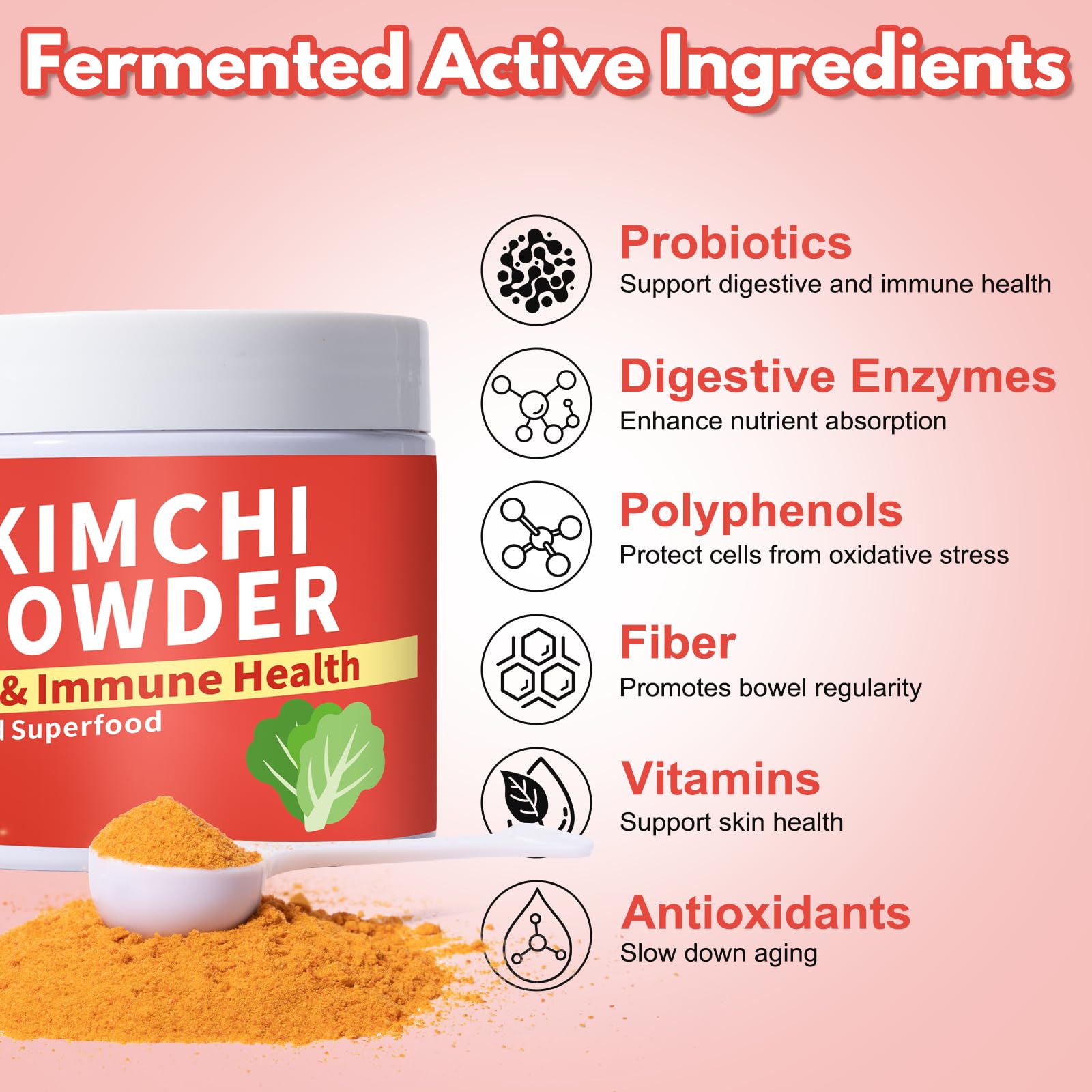 QUBIT Kimchi supplement label emphasizing vegan, additive-free ingredients.